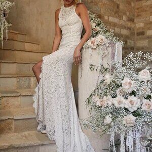 NWT Lulus White Floral Lace Mermaid Maxi Dress M